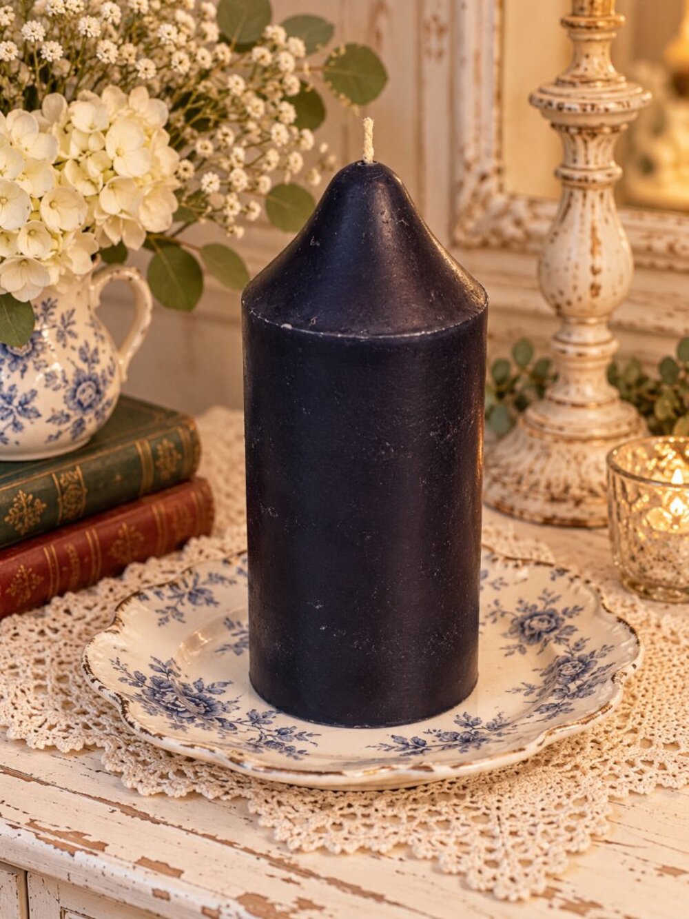 Vintage PartyLite Dark Blue Pillar Candle 8” Tall – Possible Wild Blueberry